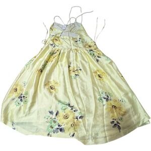 Rebecca Taylor Floral Print Silk Blend Maxi Dress Yellow Ruched Sleeveless Sz 14